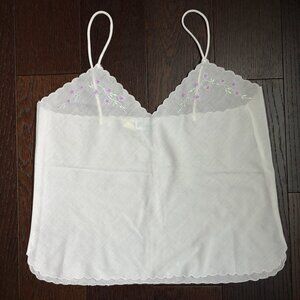 Etienne Vintage Camisole Tank Top (White with Embroidered Flowers) - Small (?)